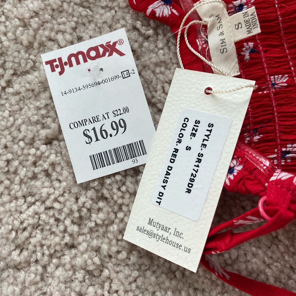 Red/Blue Floral Rouched Dress - Picture 6 of 6